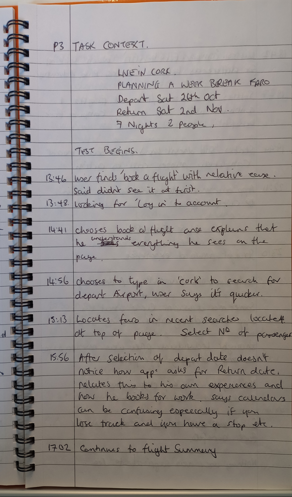 Hand written test notes.