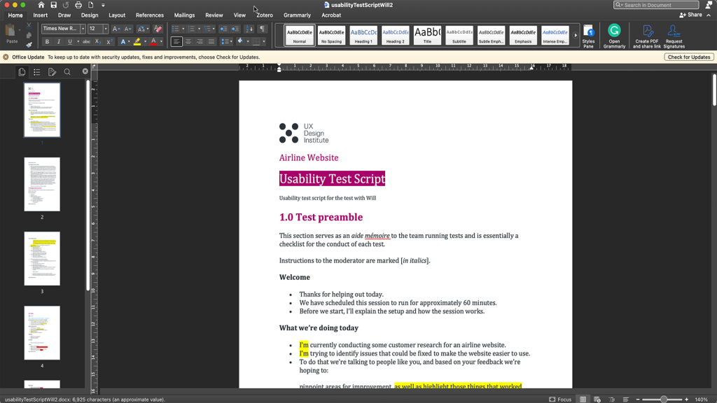Adapting the test script.