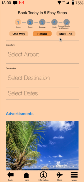 Airport and date selection